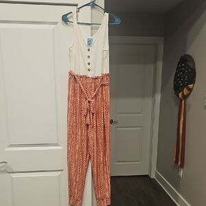 NWT Derek Heart Cream and Orange Jumpsuit